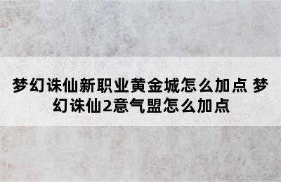 梦幻诛仙新职业黄金城怎么加点 梦幻诛仙2意气盟怎么加点